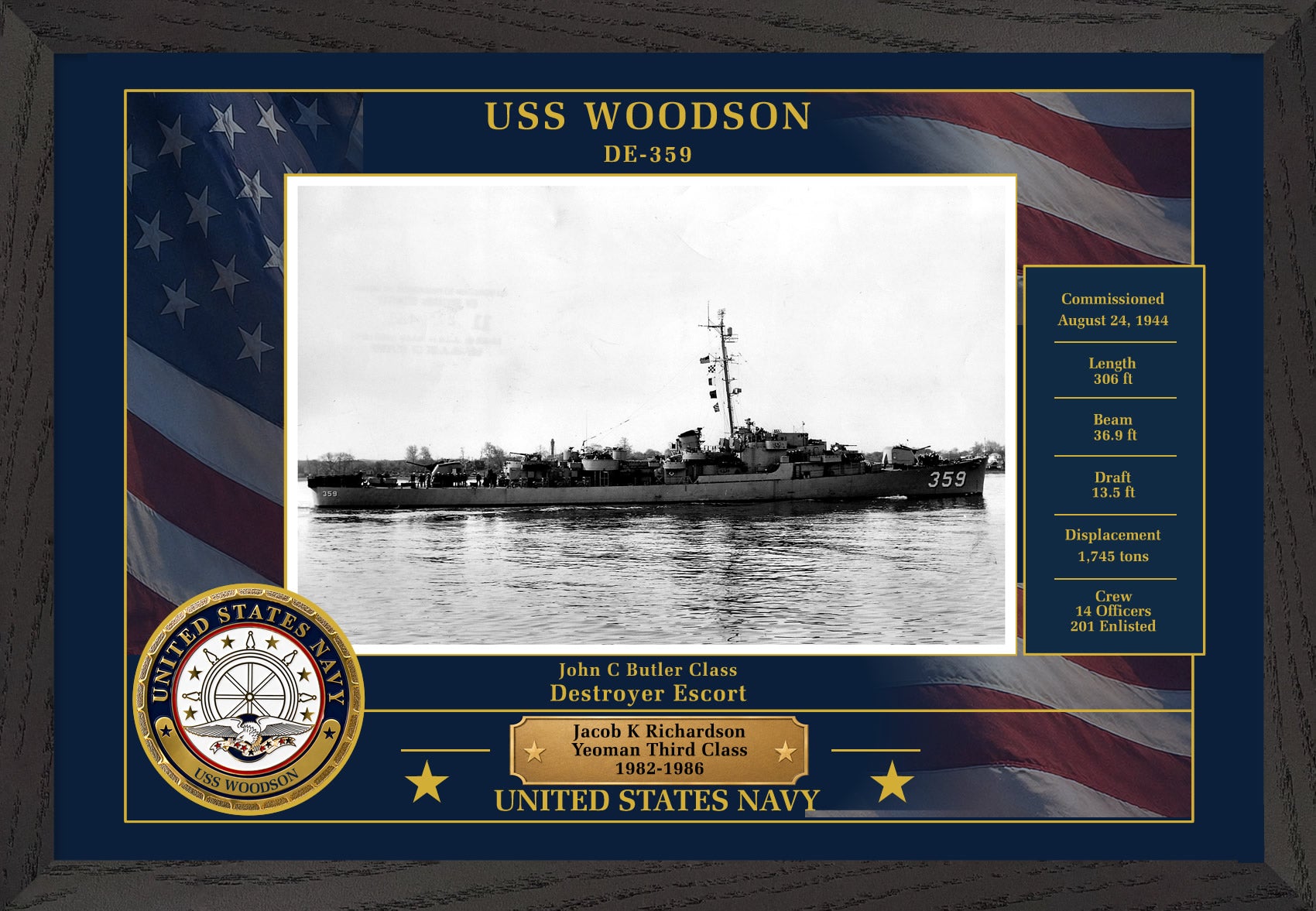 USS Woodson DE-359 Framed Patriotic Photo
