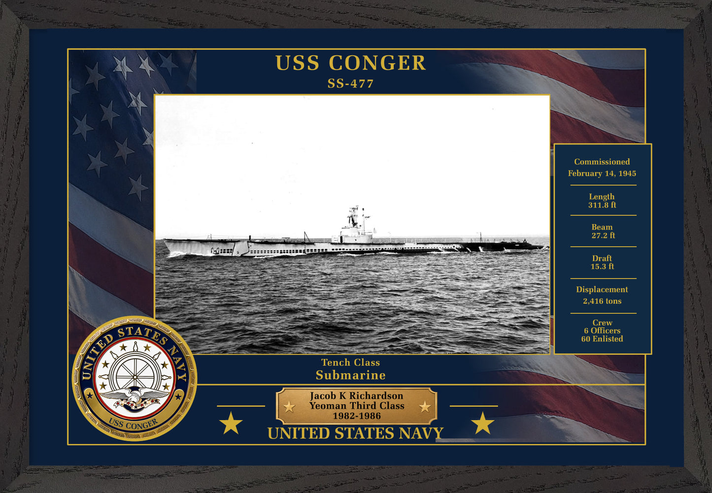 USS Conger SS-477 Framed Patriotic Photo