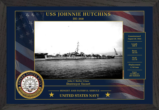 USS Johnnie Hutchins DE-360 Framed Patriotic Photo