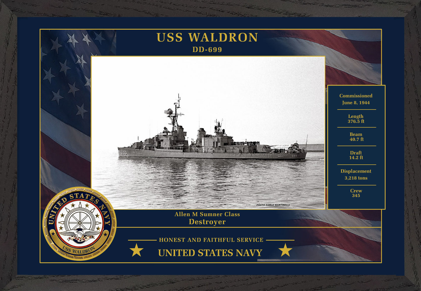 USS Waldron DD-699 Framed Patriotic Photo