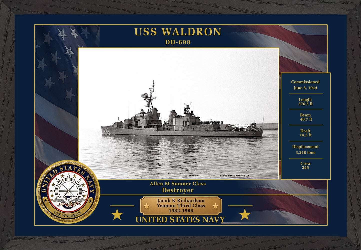USS Waldron DD-699 Framed Patriotic Photo