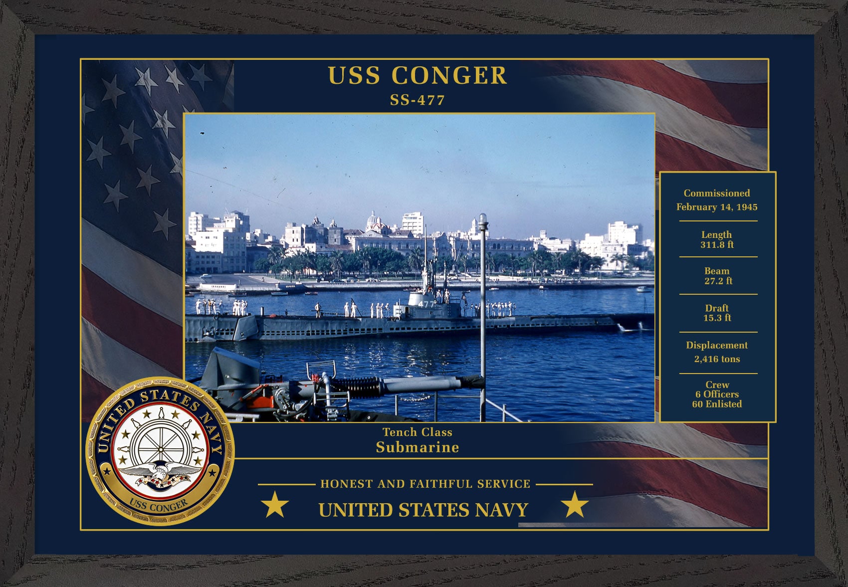 USS Conger SS-477 Framed Patriotic Photo