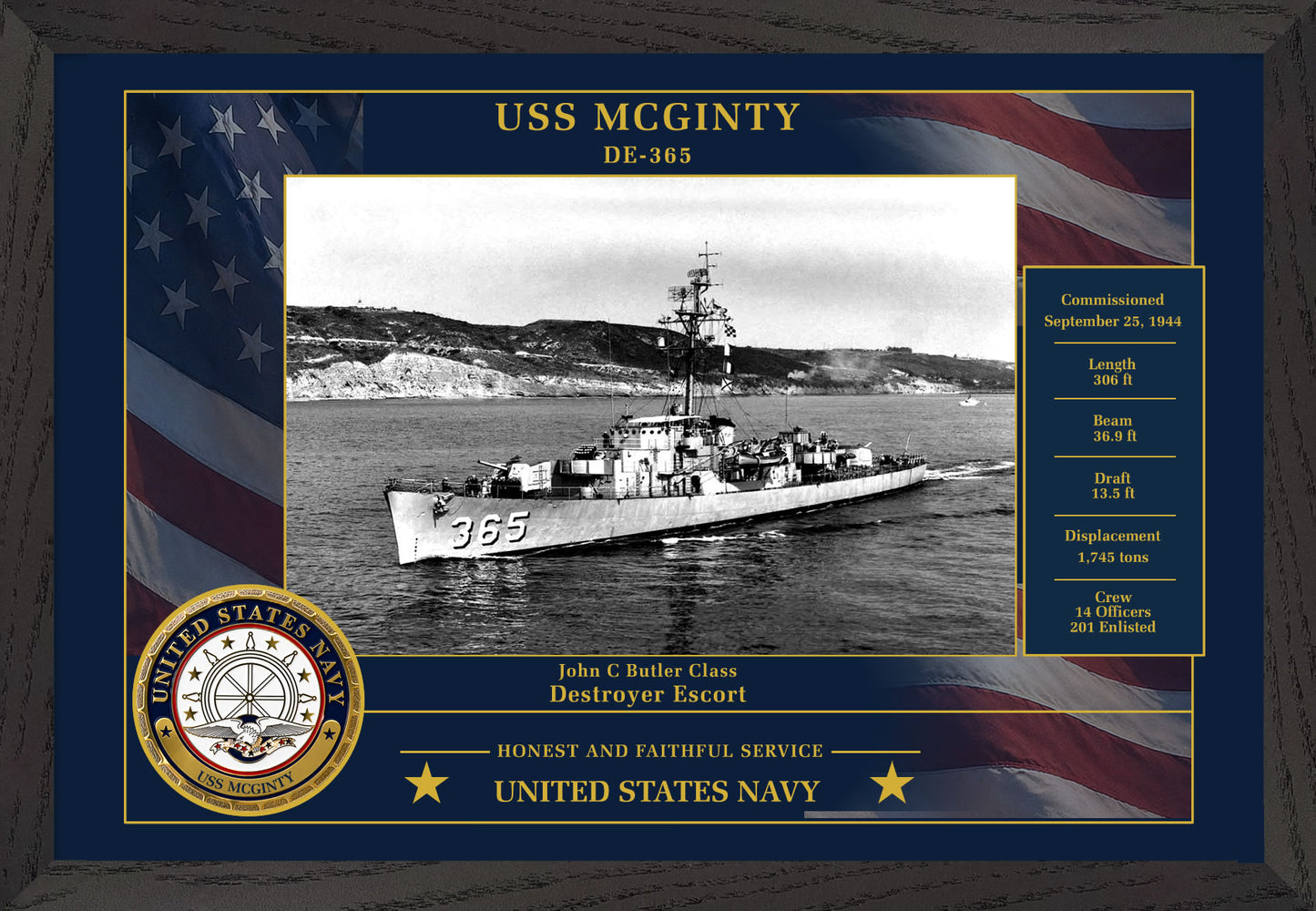 USS Mcginty DE-365 Framed Patriotic Photo