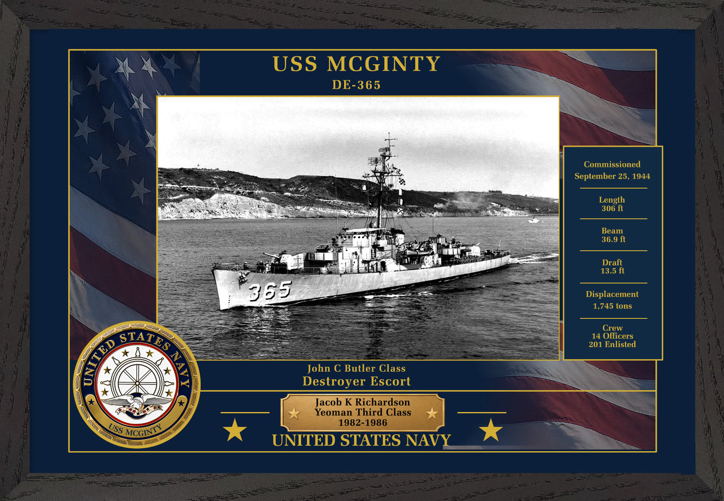 USS Mcginty DE-365 Framed Patriotic Photo