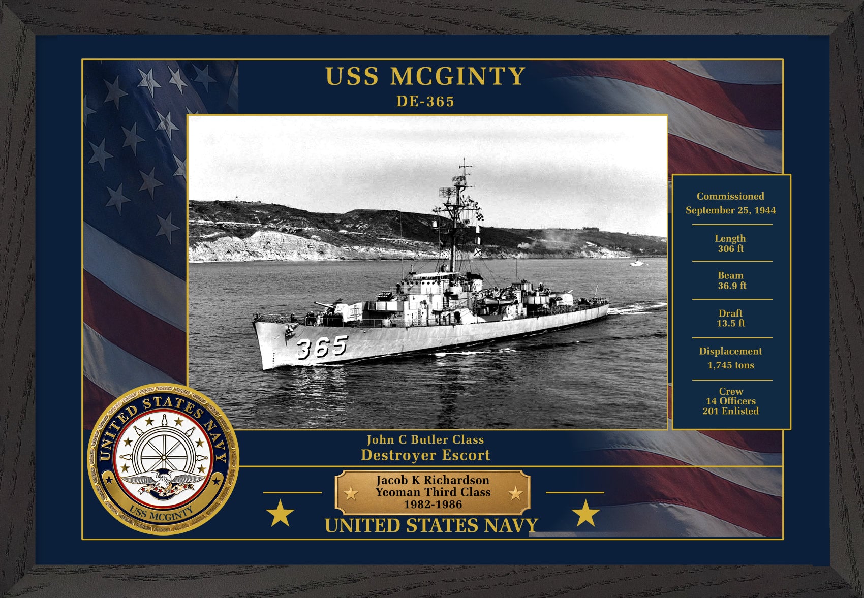 USS Mcginty DE-365 Framed Patriotic Photo
