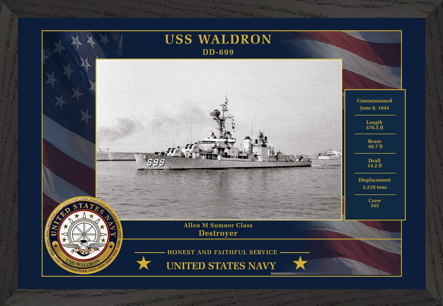 USS Waldron DD-699 Framed Patriotic Photo
