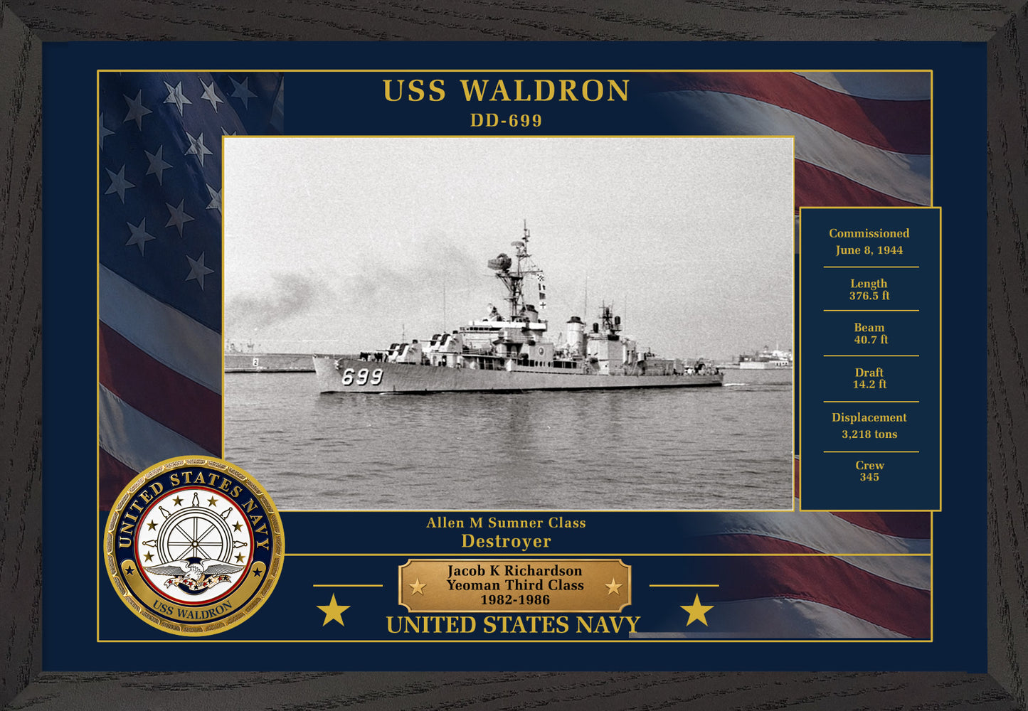 USS Waldron DD-699 Framed Patriotic Photo