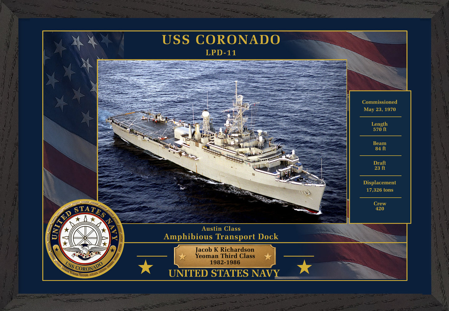 USS Coronado LPD-11 Framed Patriotic Photo
