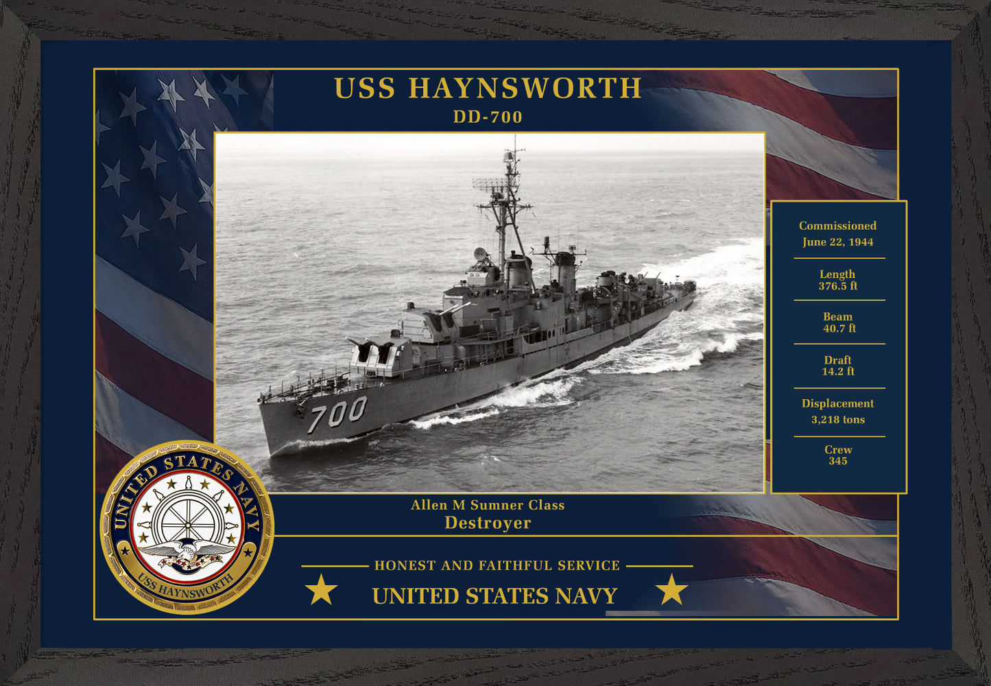 USS Haynsworth DD-700 Framed Patriotic Photo
