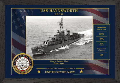 USS Haynsworth DD-700 Framed Patriotic Photo