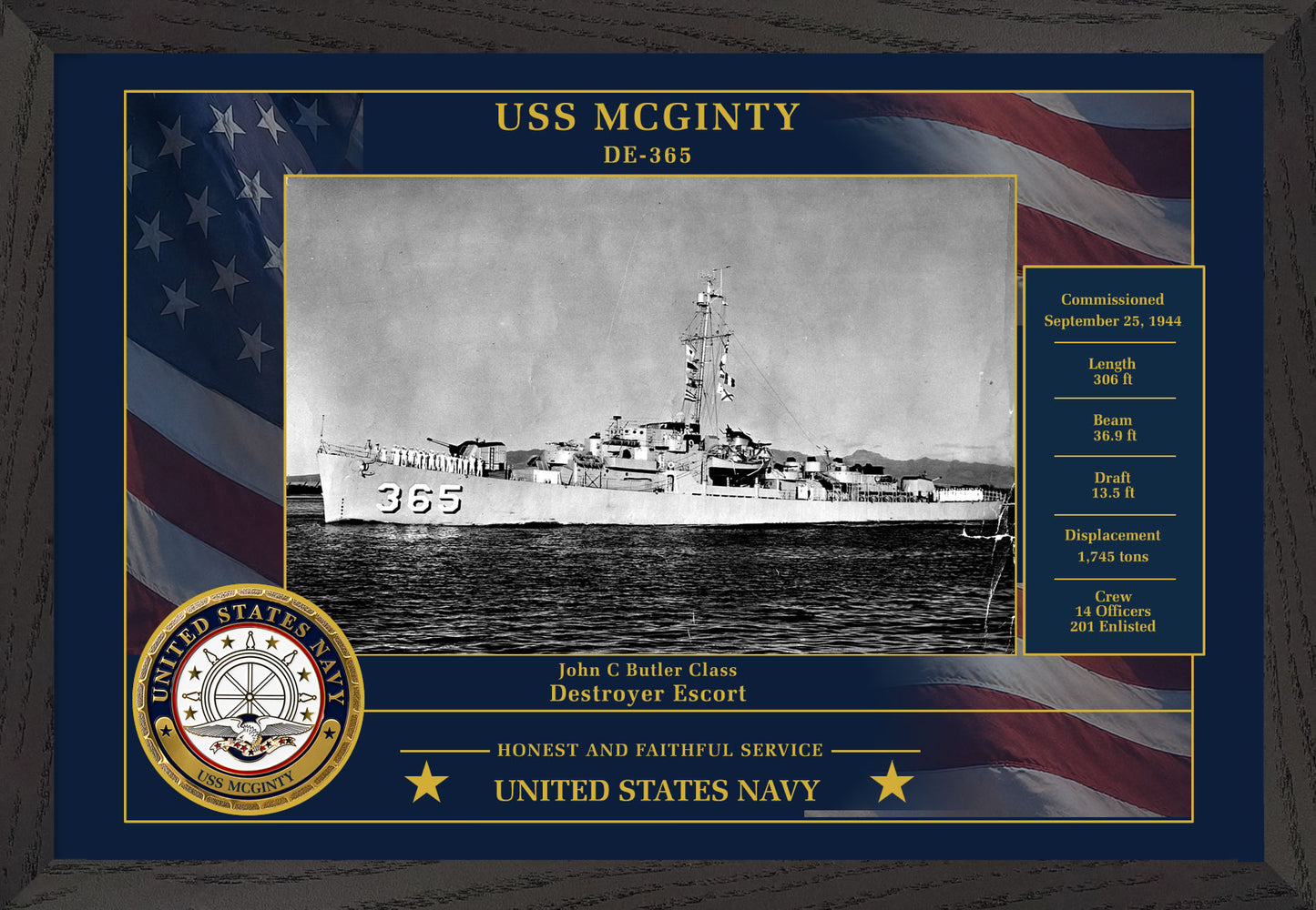 USS Mcginty DE-365 Framed Patriotic Photo