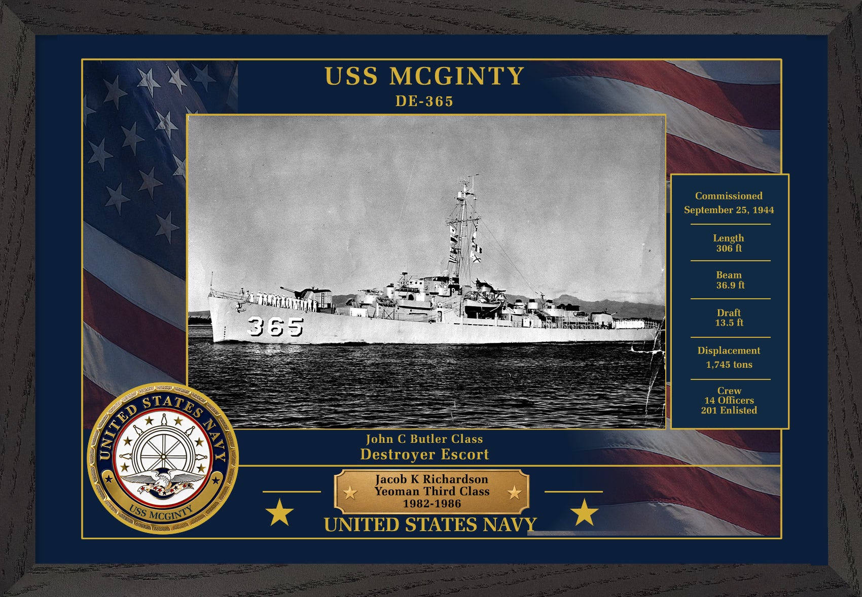 USS Mcginty DE-365 Framed Patriotic Photo