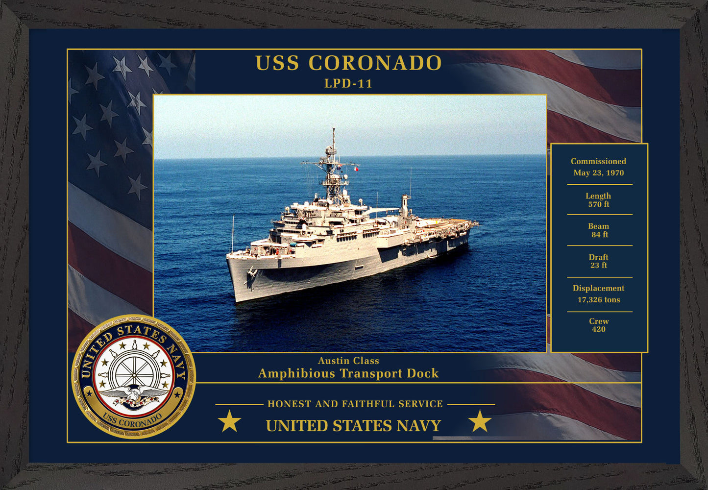 USS Coronado LPD-11 Framed Patriotic Photo