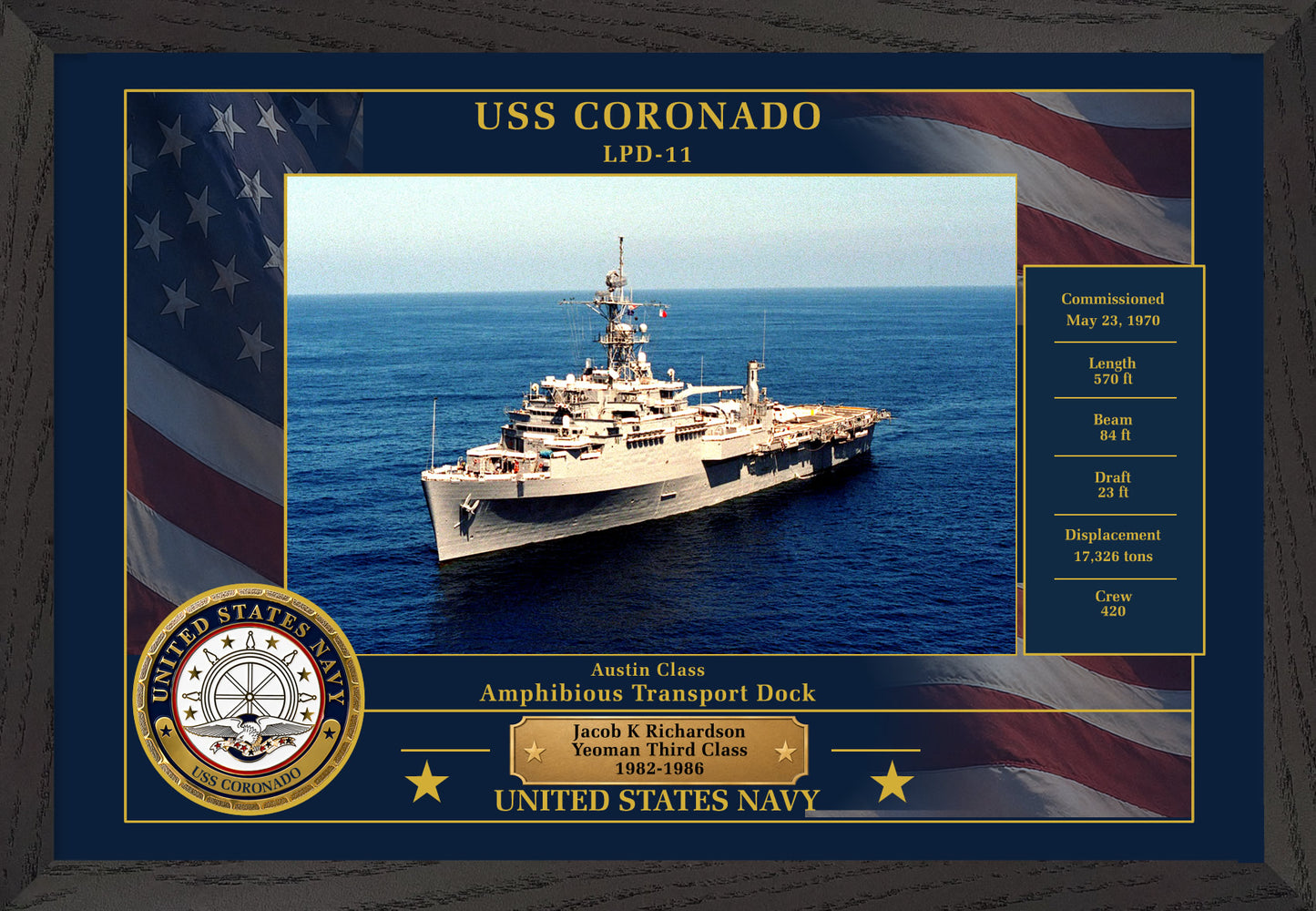 USS Coronado LPD-11 Framed Patriotic Photo