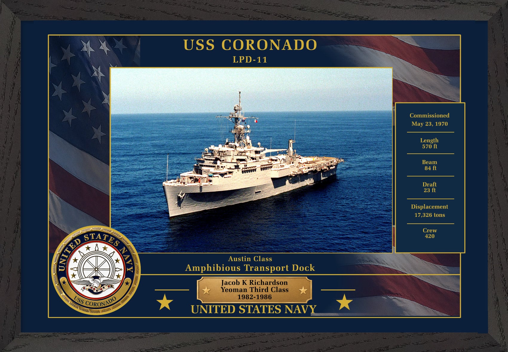USS Coronado LPD-11 Framed Patriotic Photo