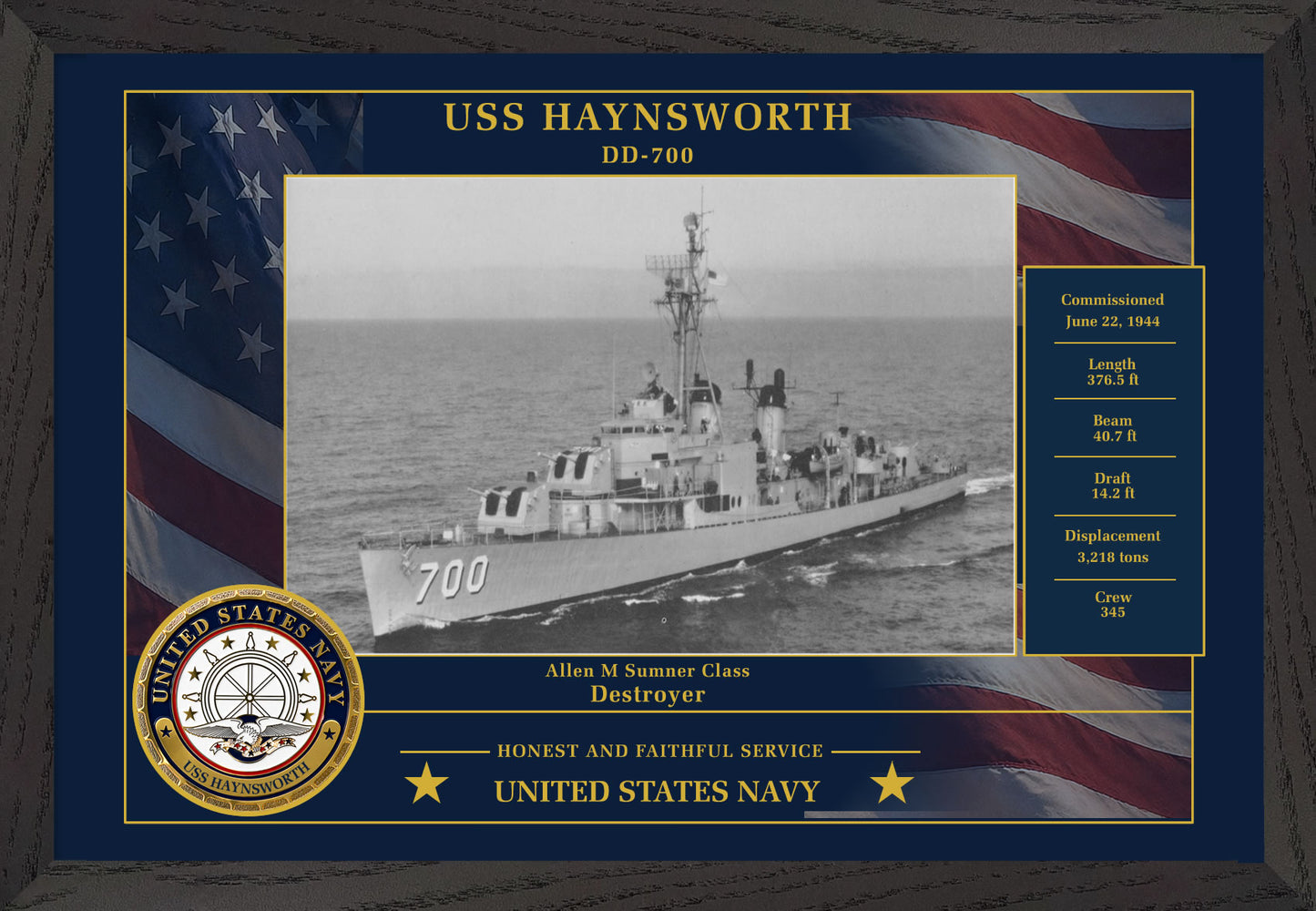 USS Haynsworth DD-700 Framed Patriotic Photo