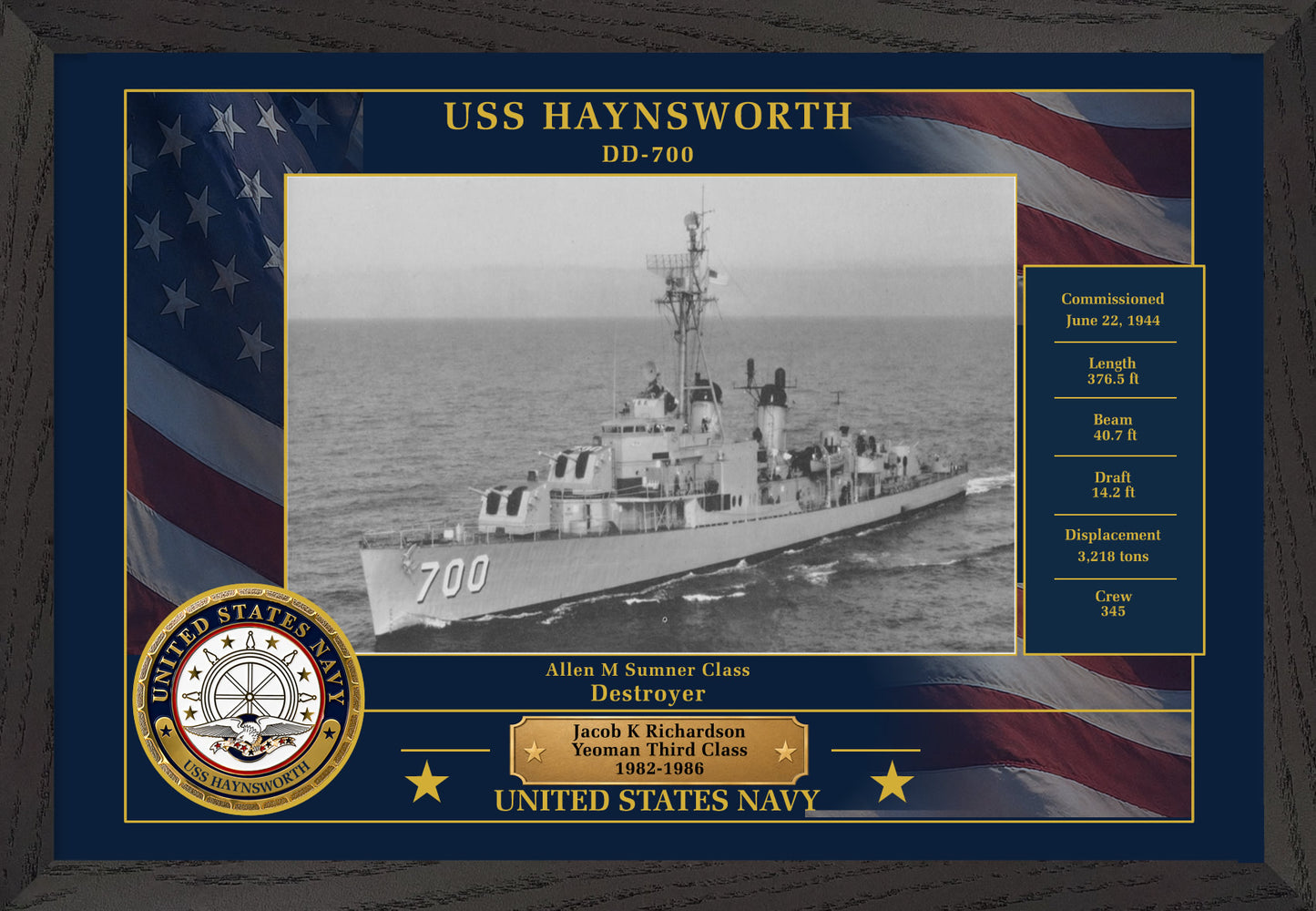 USS Haynsworth DD-700 Framed Patriotic Photo