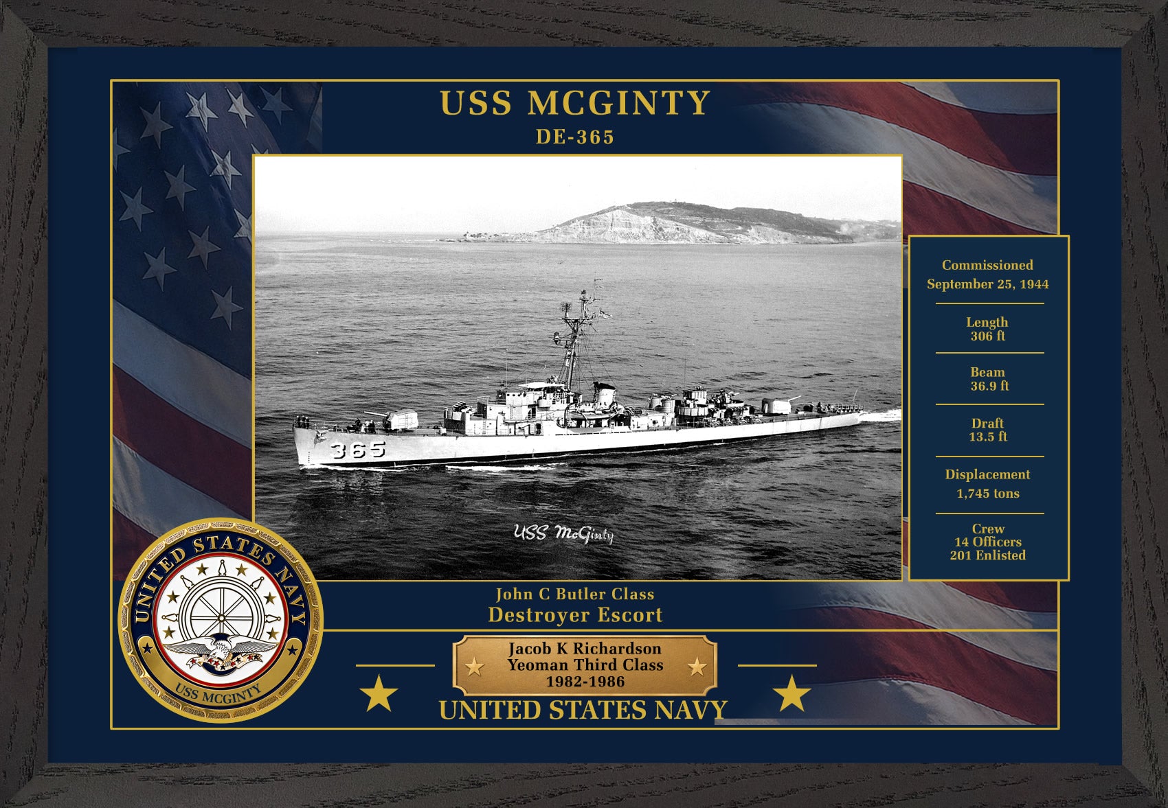 USS Mcginty DE-365 Framed Patriotic Photo