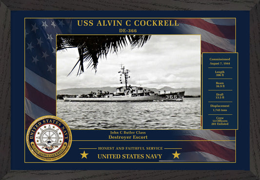USS Alvin C Cockrell DE-366 Framed Patriotic Photo