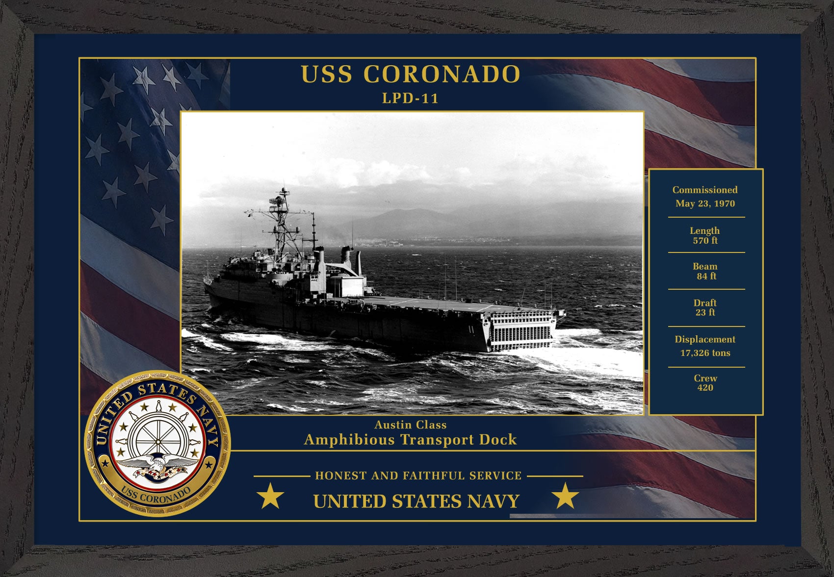 USS Coronado LPD-11 Framed Patriotic Photo