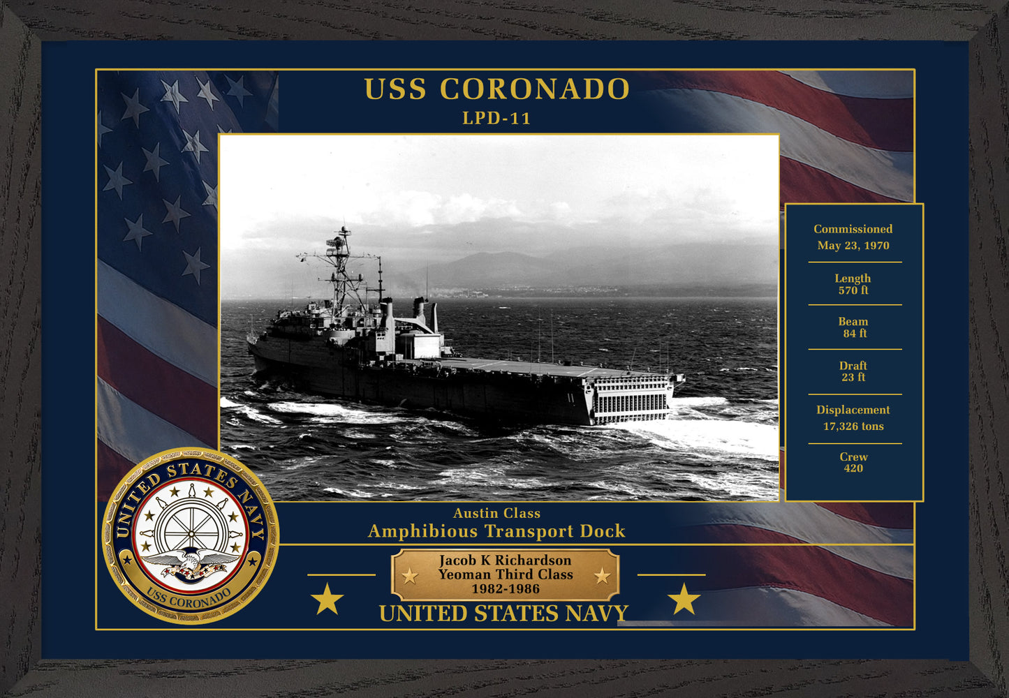 USS Coronado LPD-11 Framed Patriotic Photo