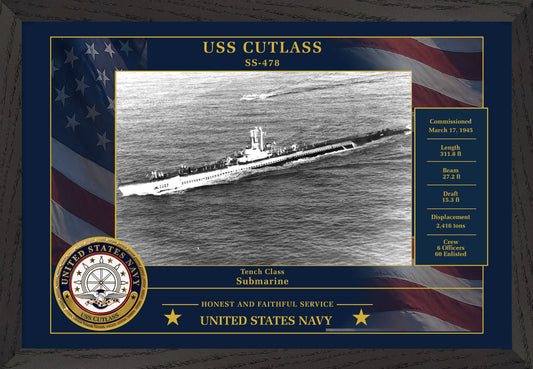 USS Cutlass SS-478 Framed Patriotic Photo