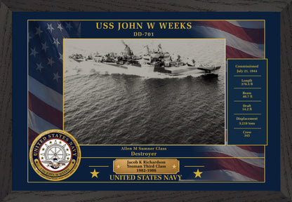 USS John W Weeks DD-701 Framed Patriotic Photo