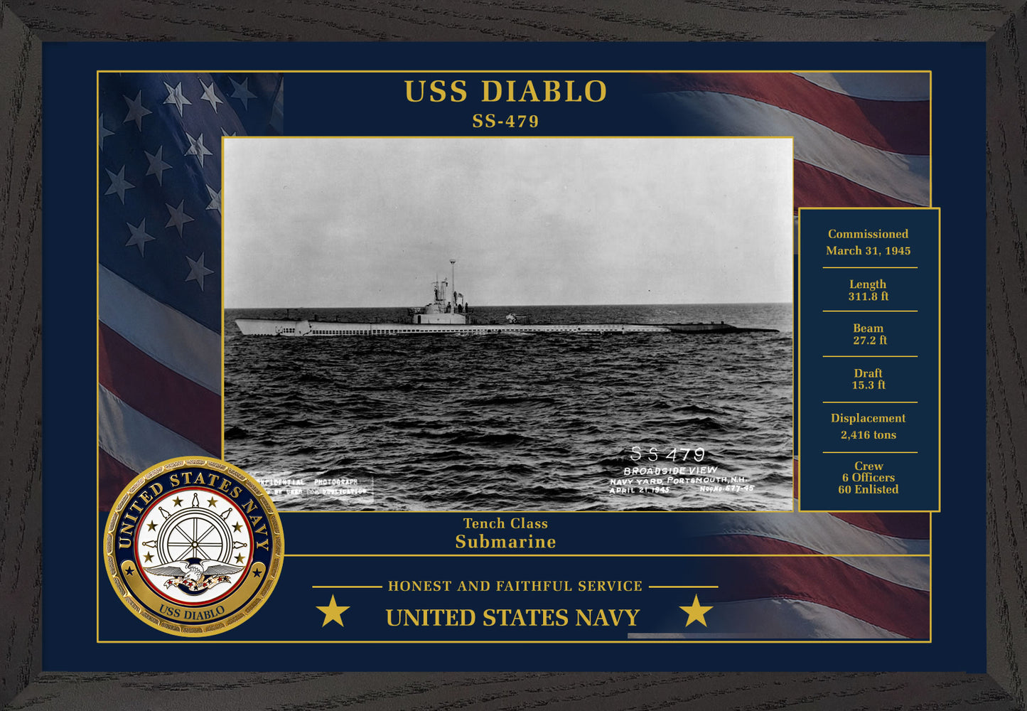 USS Diablo SS-479 Framed Patriotic Photo