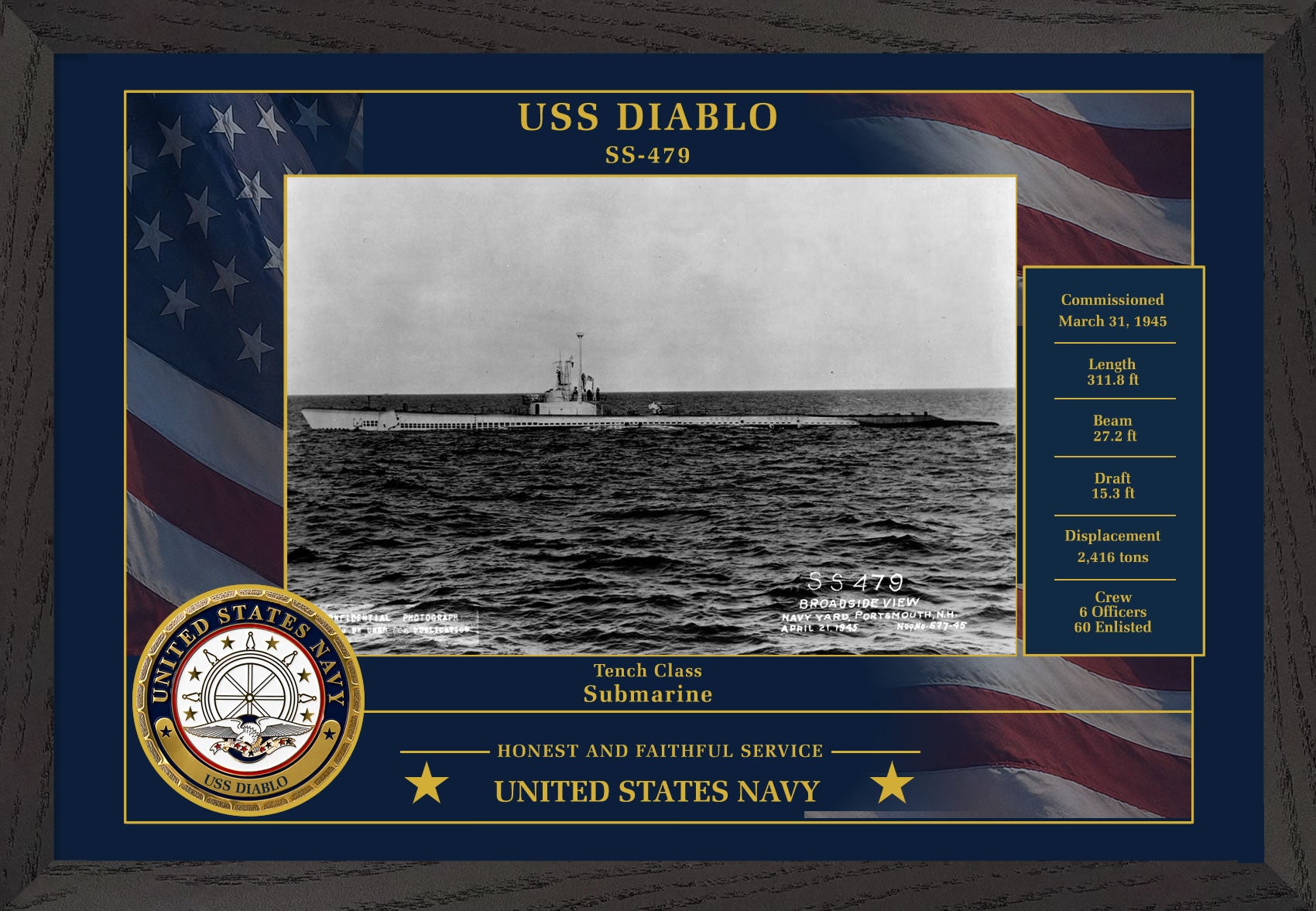 USS Diablo SS-479 Framed Patriotic Photo