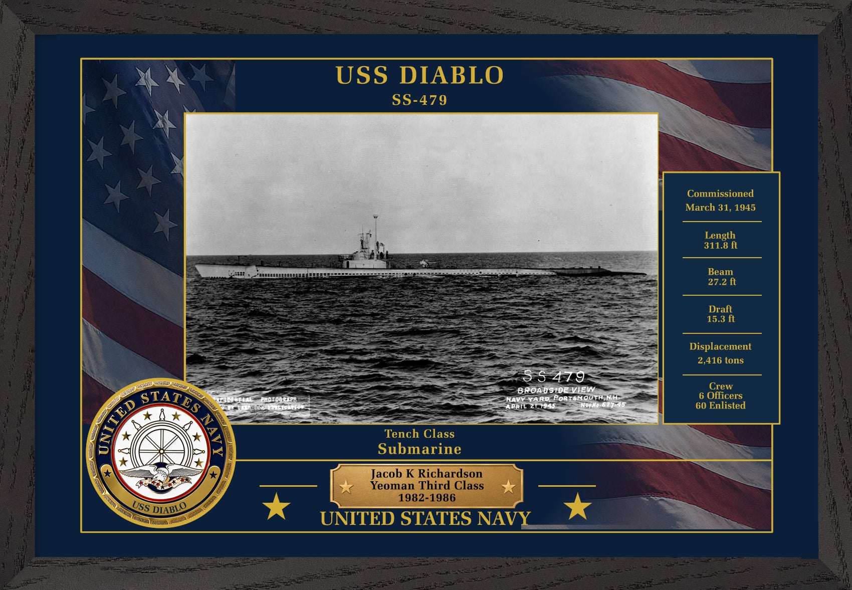 USS Diablo SS-479 Framed Patriotic Photo