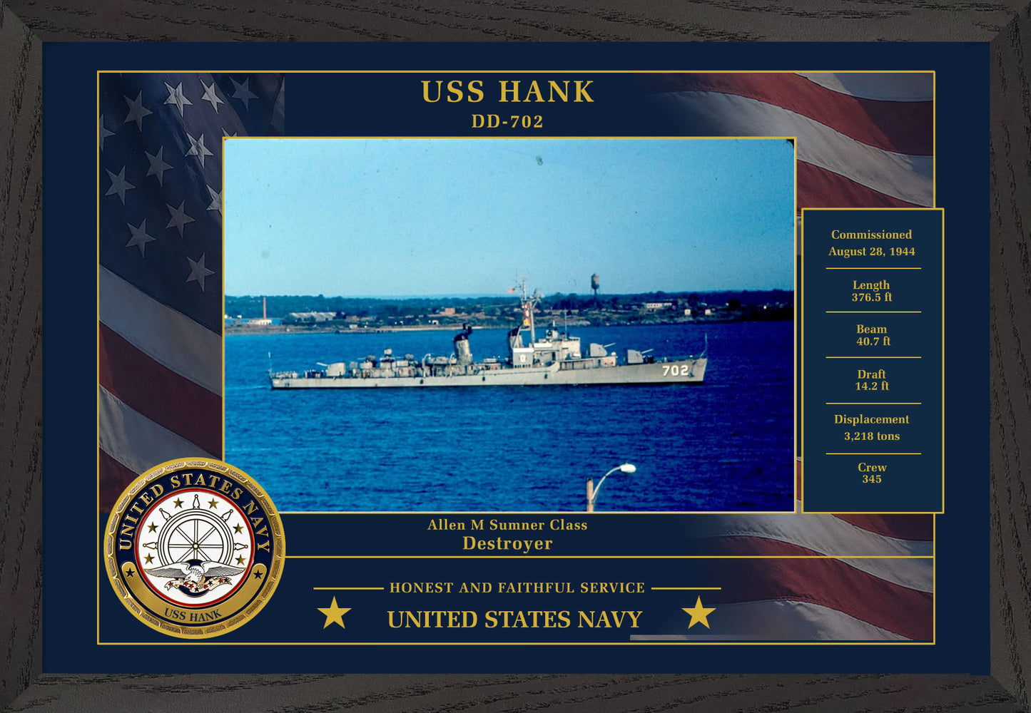 USS Hank DD-702 Framed Patriotic Photo