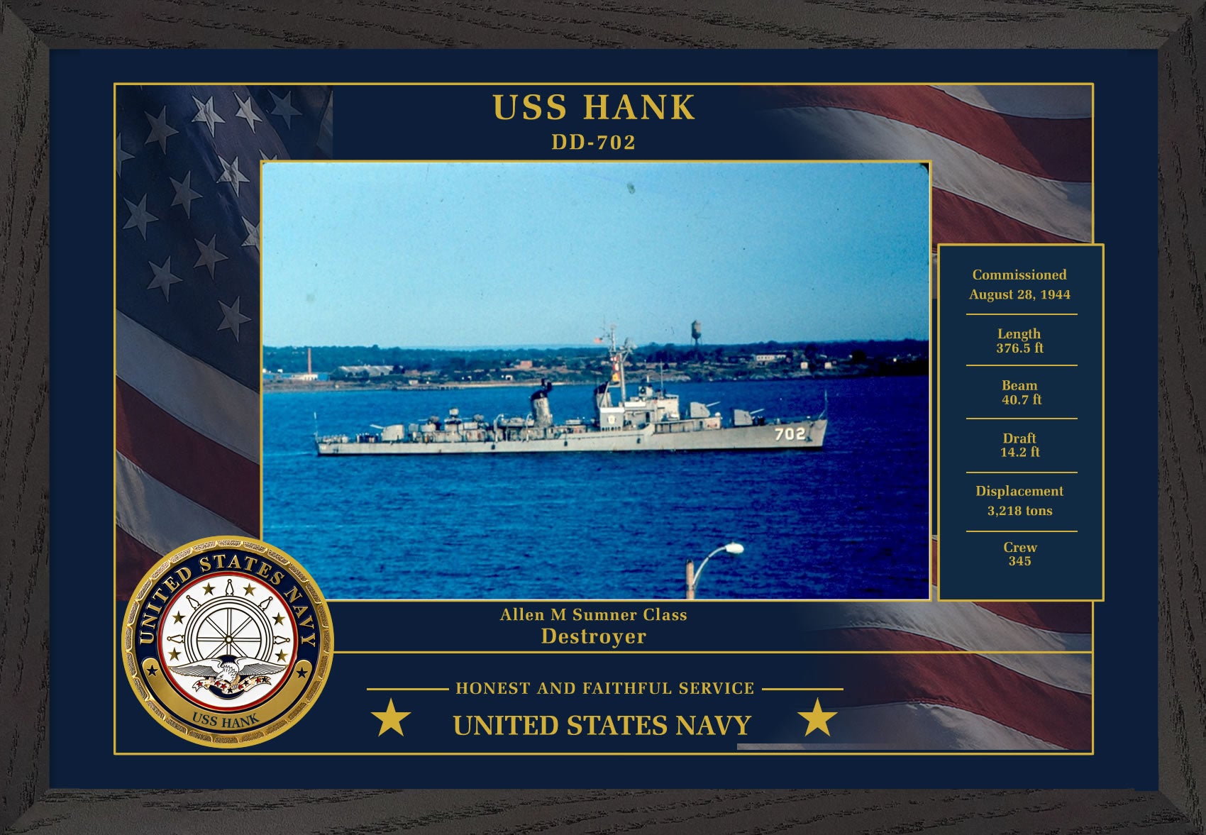 USS Hank DD-702 Framed Patriotic Photo