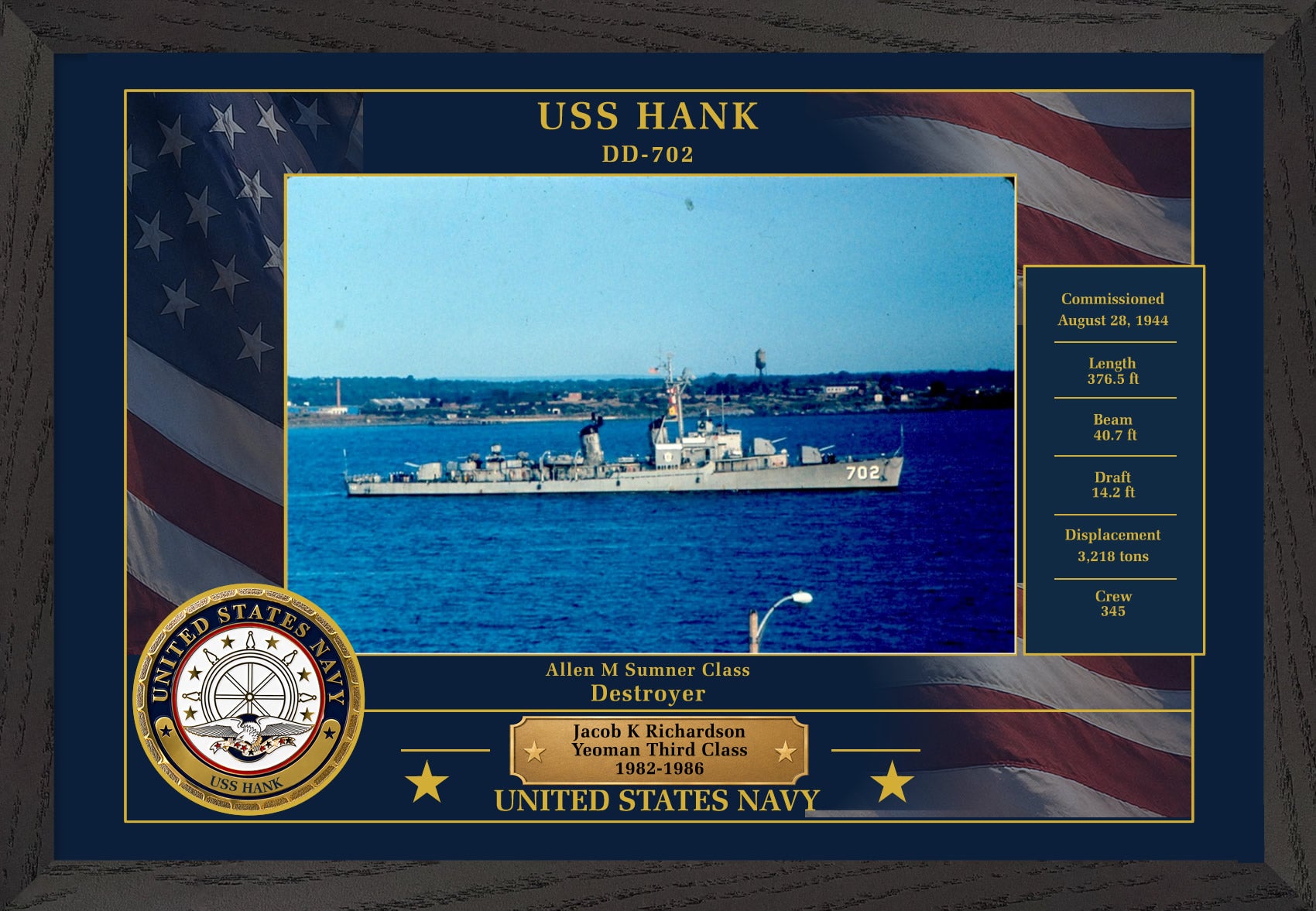 USS Hank DD-702 Framed Patriotic Photo