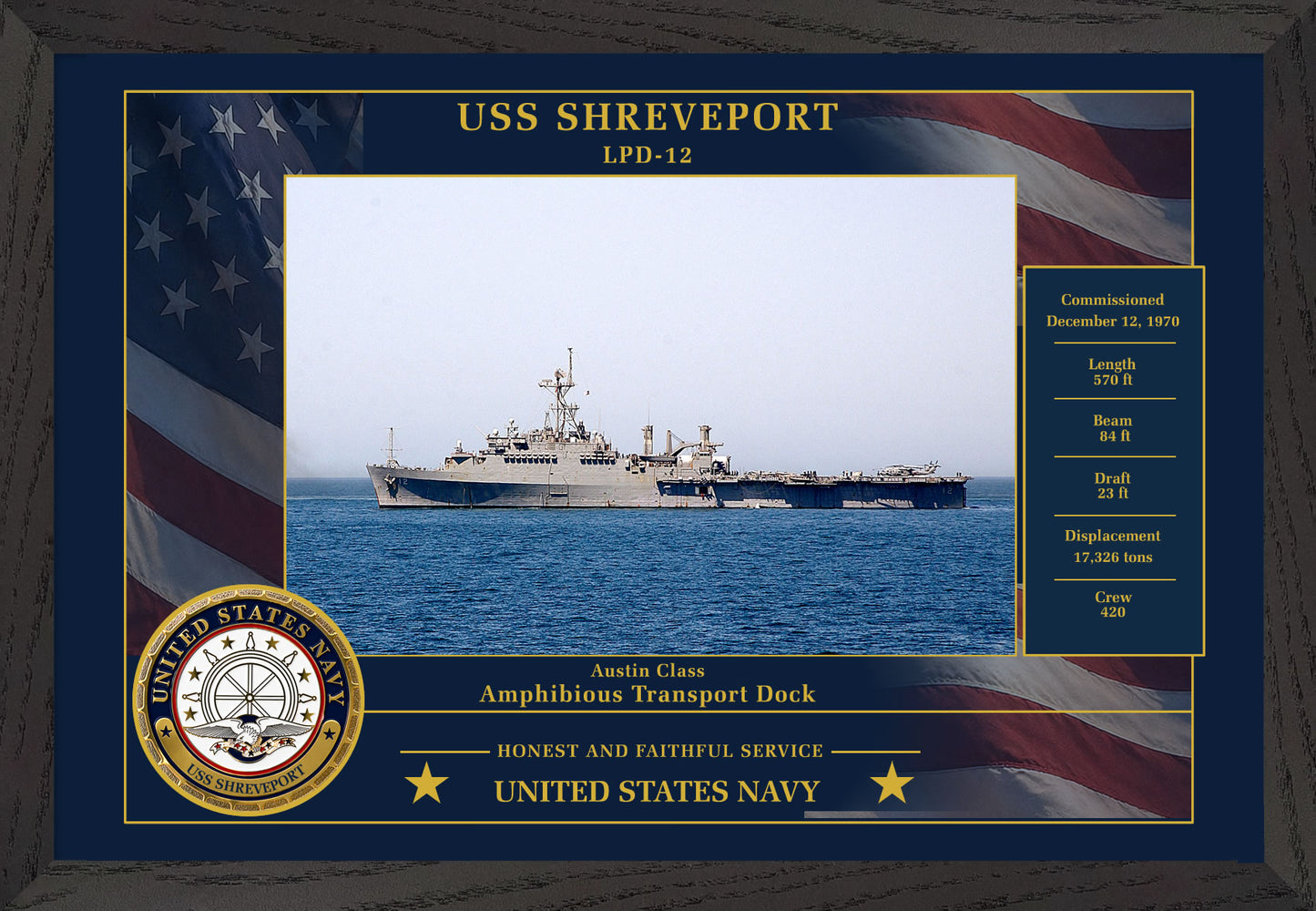 USS Shreveport LPD-12 Framed Patriotic Photo