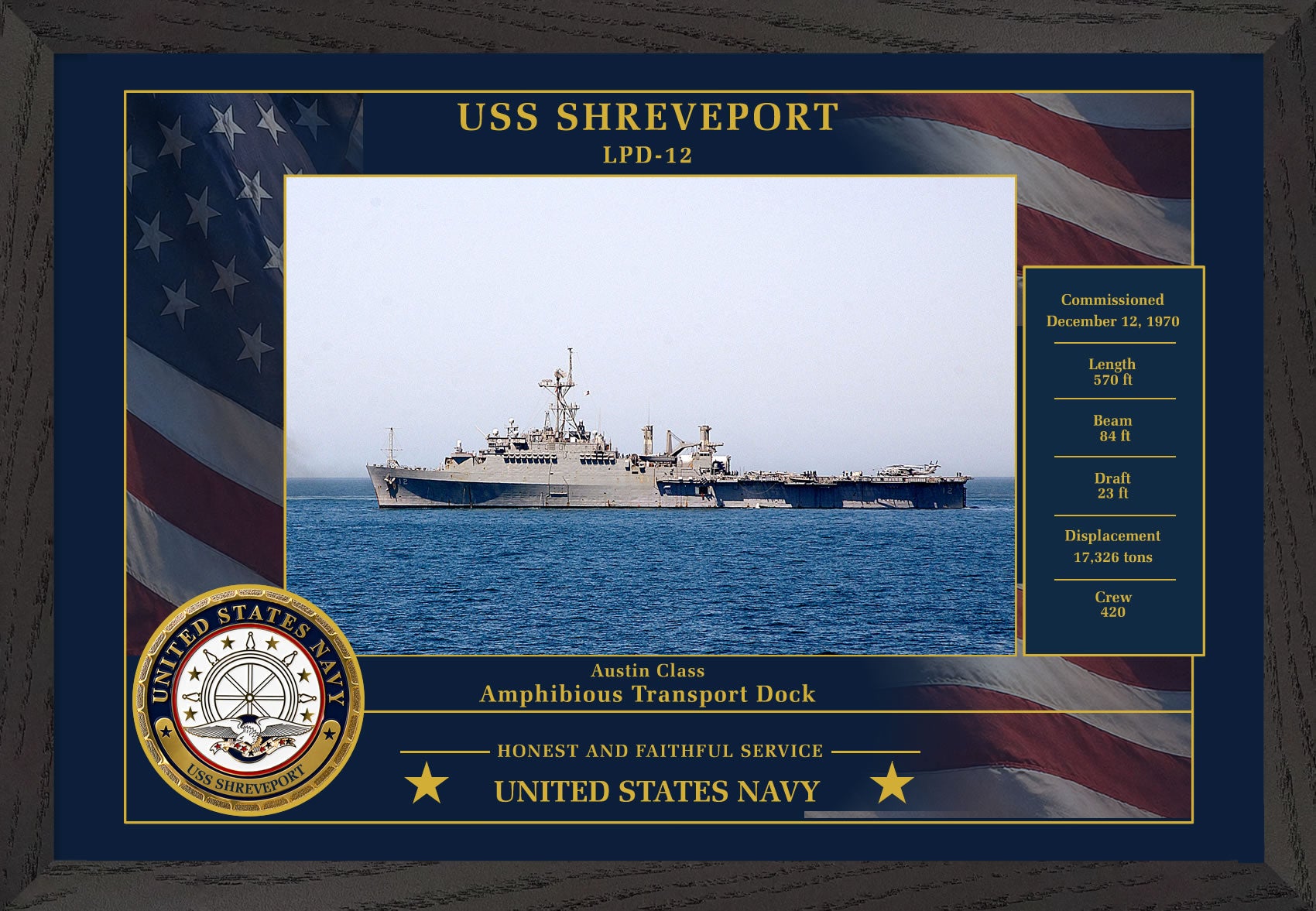 USS Shreveport LPD-12 Framed Patriotic Photo