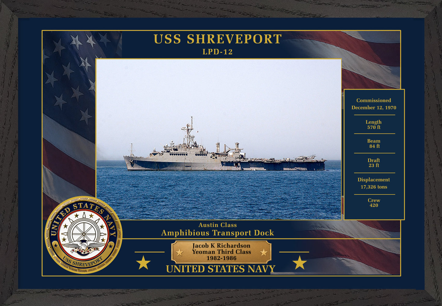 USS Shreveport LPD-12 Framed Patriotic Photo