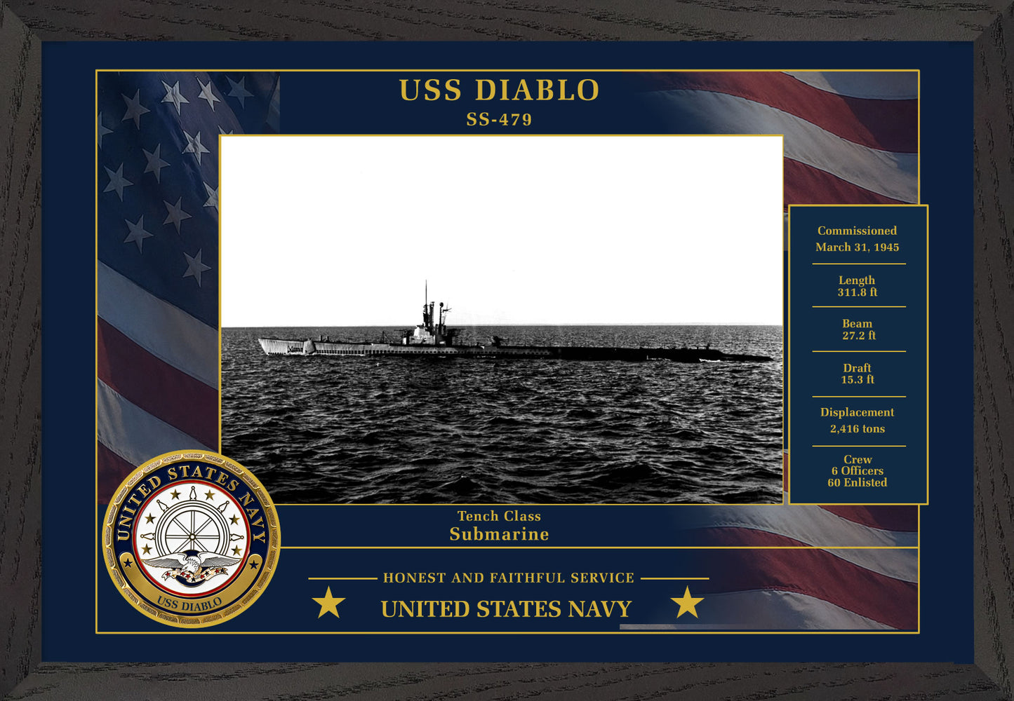 USS Diablo SS-479 Framed Patriotic Photo