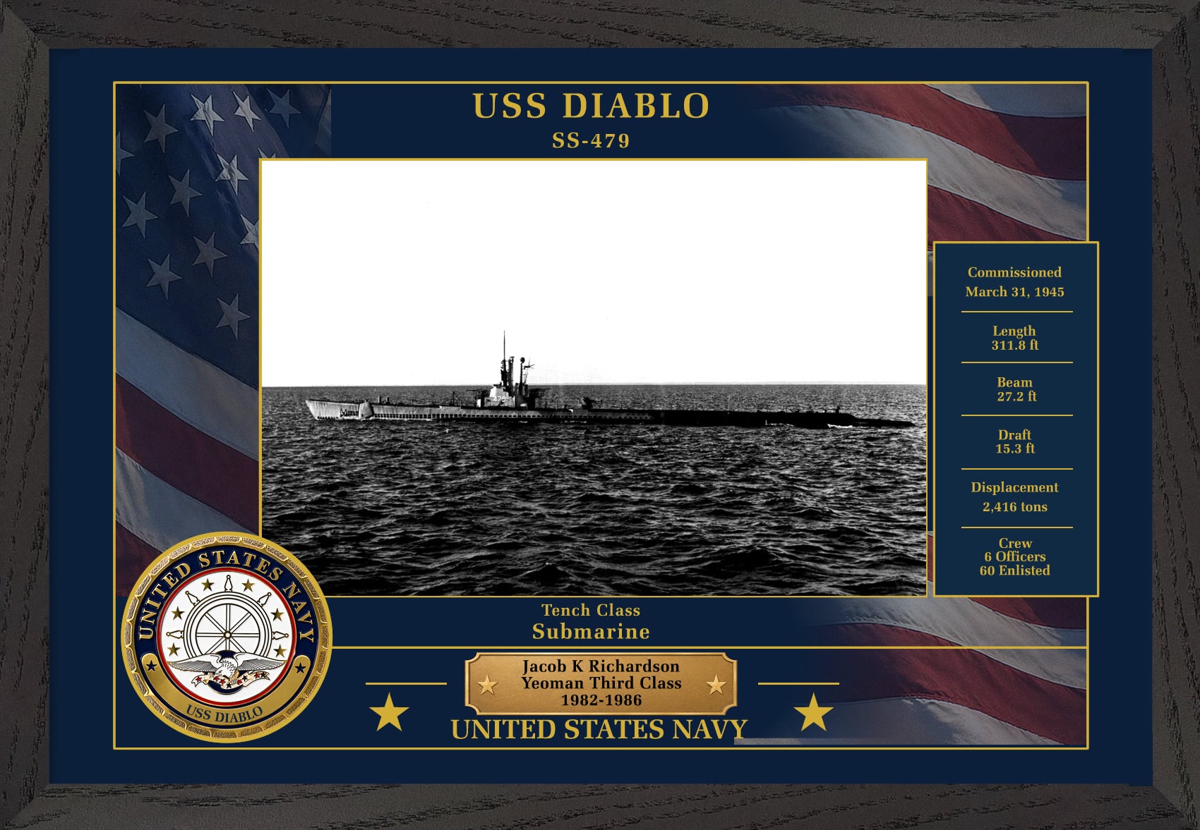 USS Diablo SS-479 Framed Patriotic Photo
