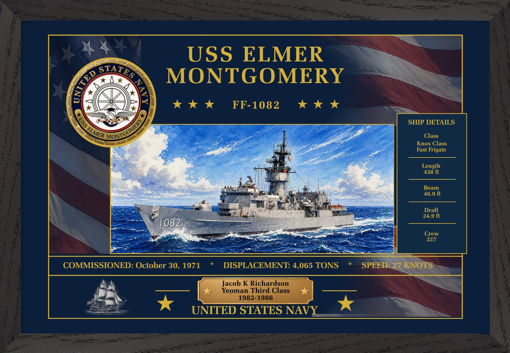 USS Elmer Montgomery FF-1082 Framed Patriotic Art