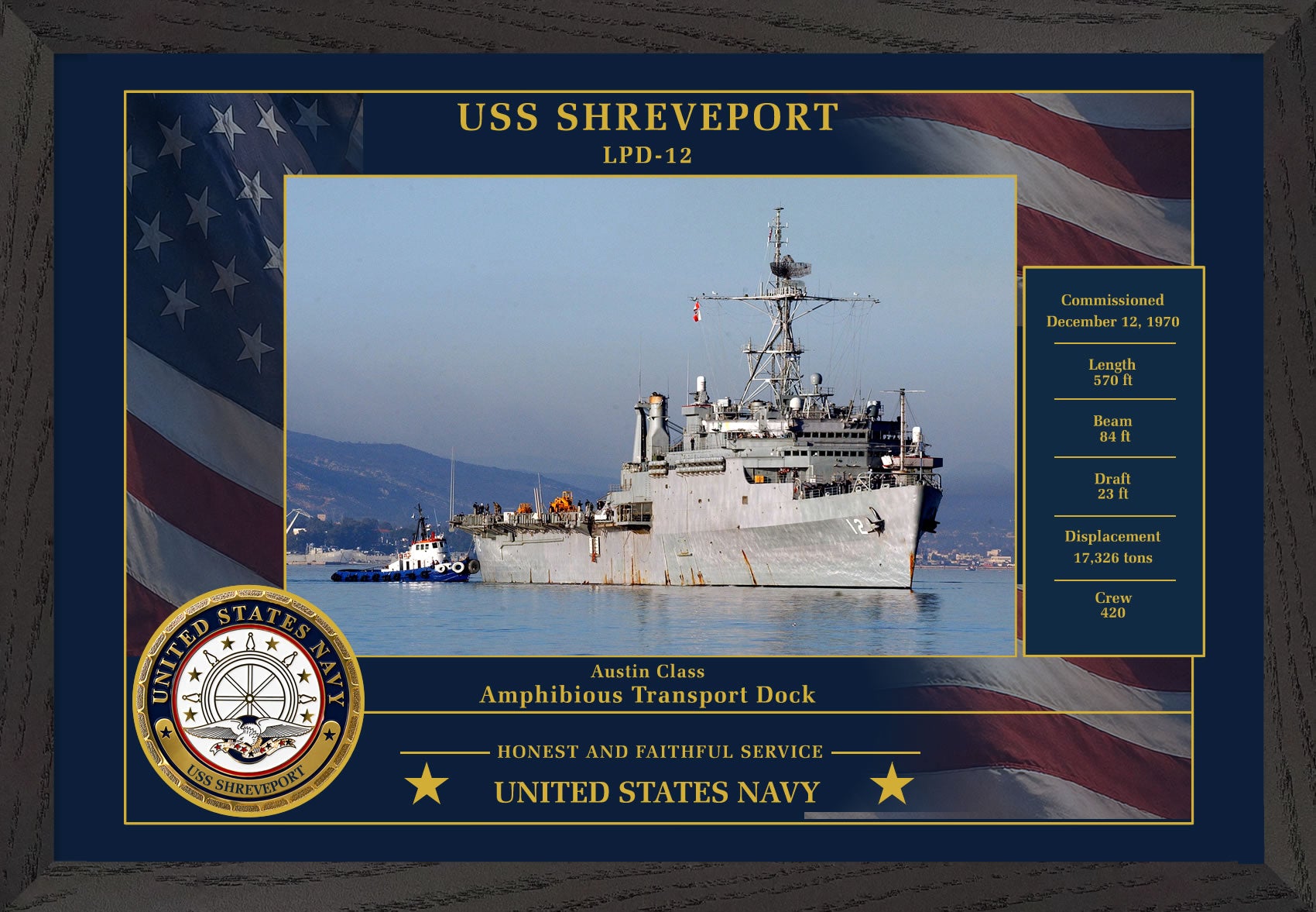 USS Shreveport LPD-12 Framed Patriotic Photo