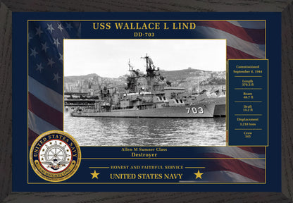 USS Wallace L Lind DD-703 Framed Patriotic Photo
