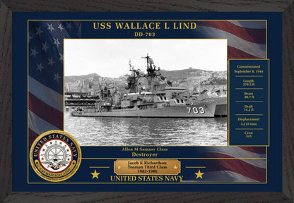 USS Wallace L Lind DD-703 Framed Patriotic Photo