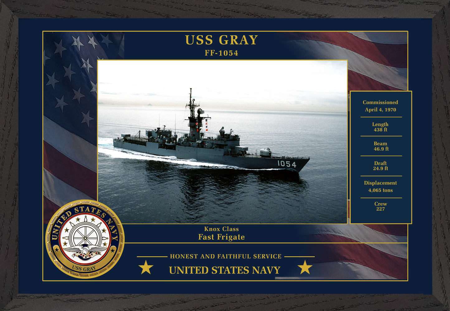 USS Gray FF-1054 Framed Patriotic Photo