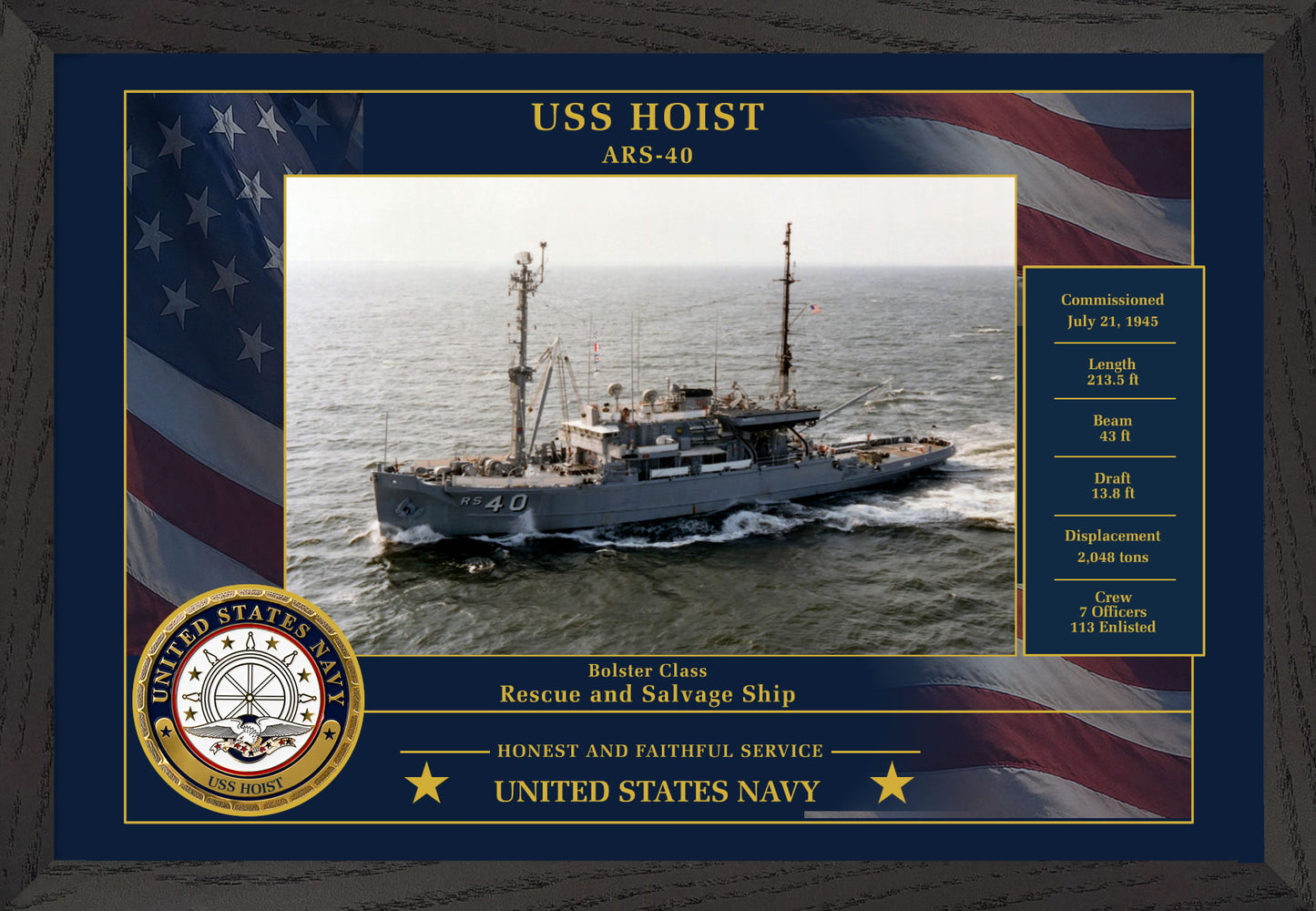 USS Hoist ARS-40 Framed Patriotic Photo
