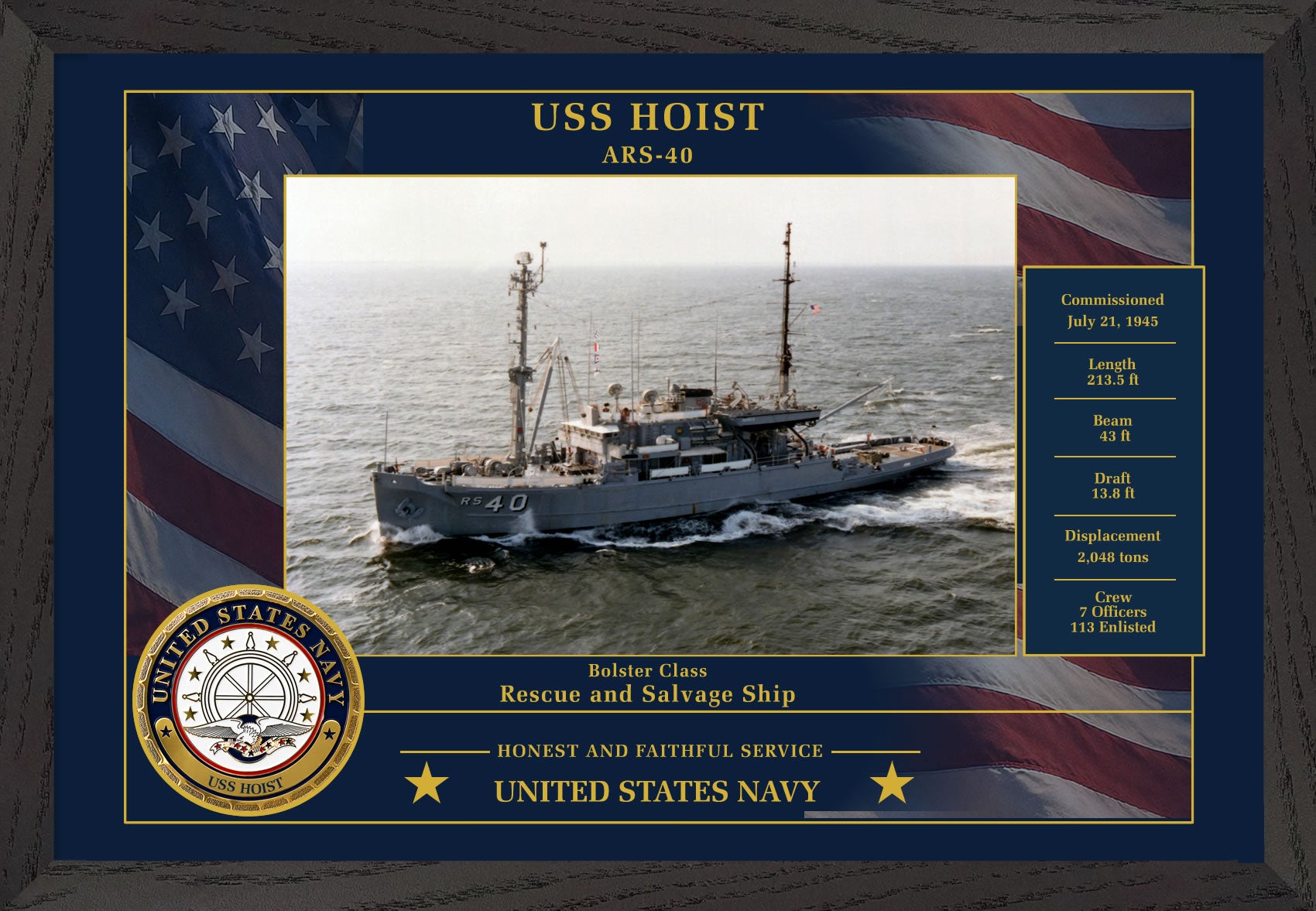 USS Hoist ARS-40 Framed Patriotic Photo