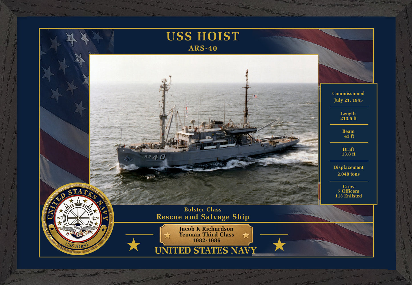 USS Hoist ARS-40 Framed Patriotic Photo