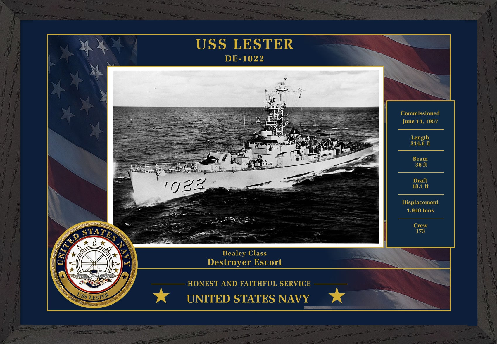 USS Lester DE-1022 Framed Patriotic Photo