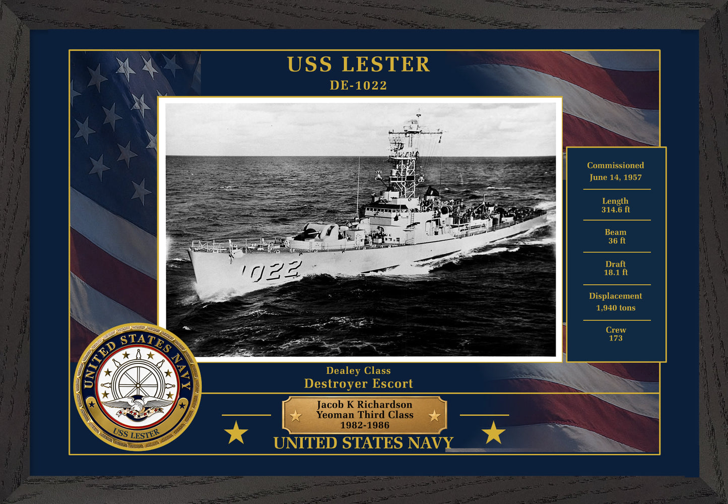 USS Lester DE-1022 Framed Patriotic Photo
