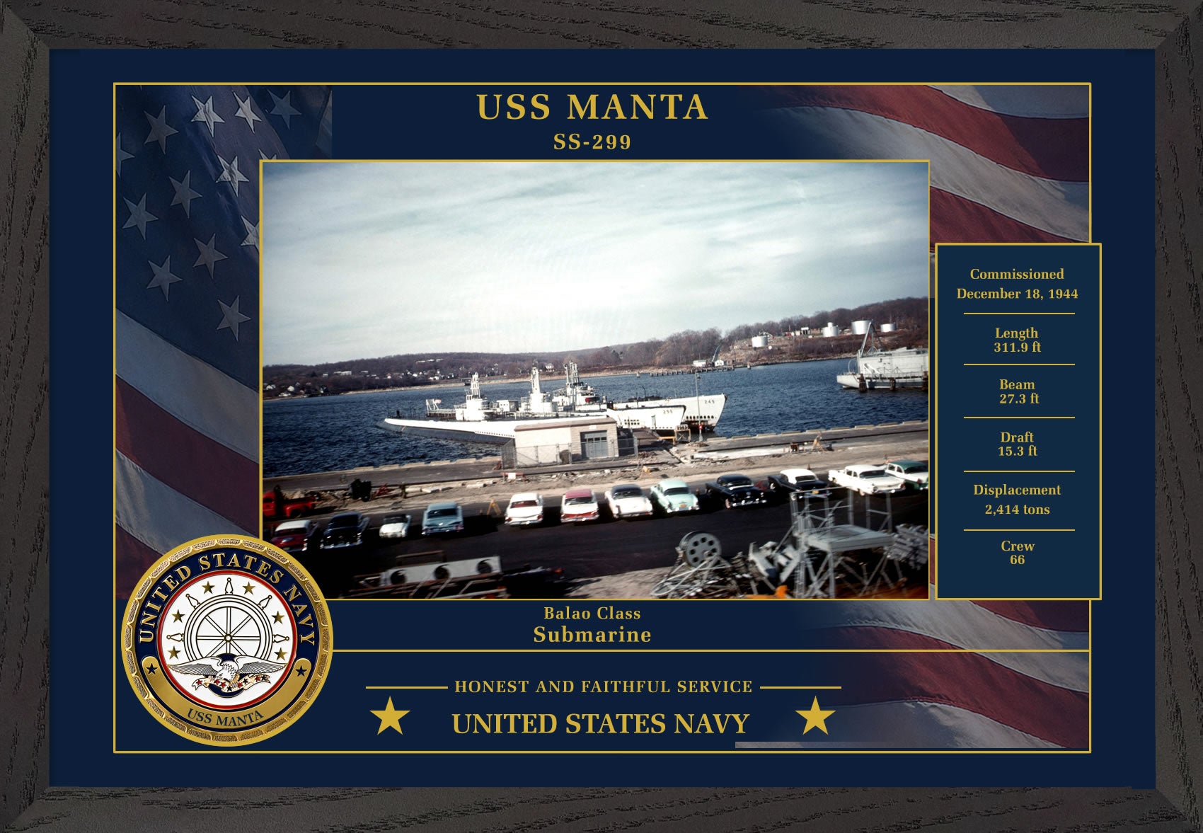 USS Manta SS-299 Framed Patriotic Photo