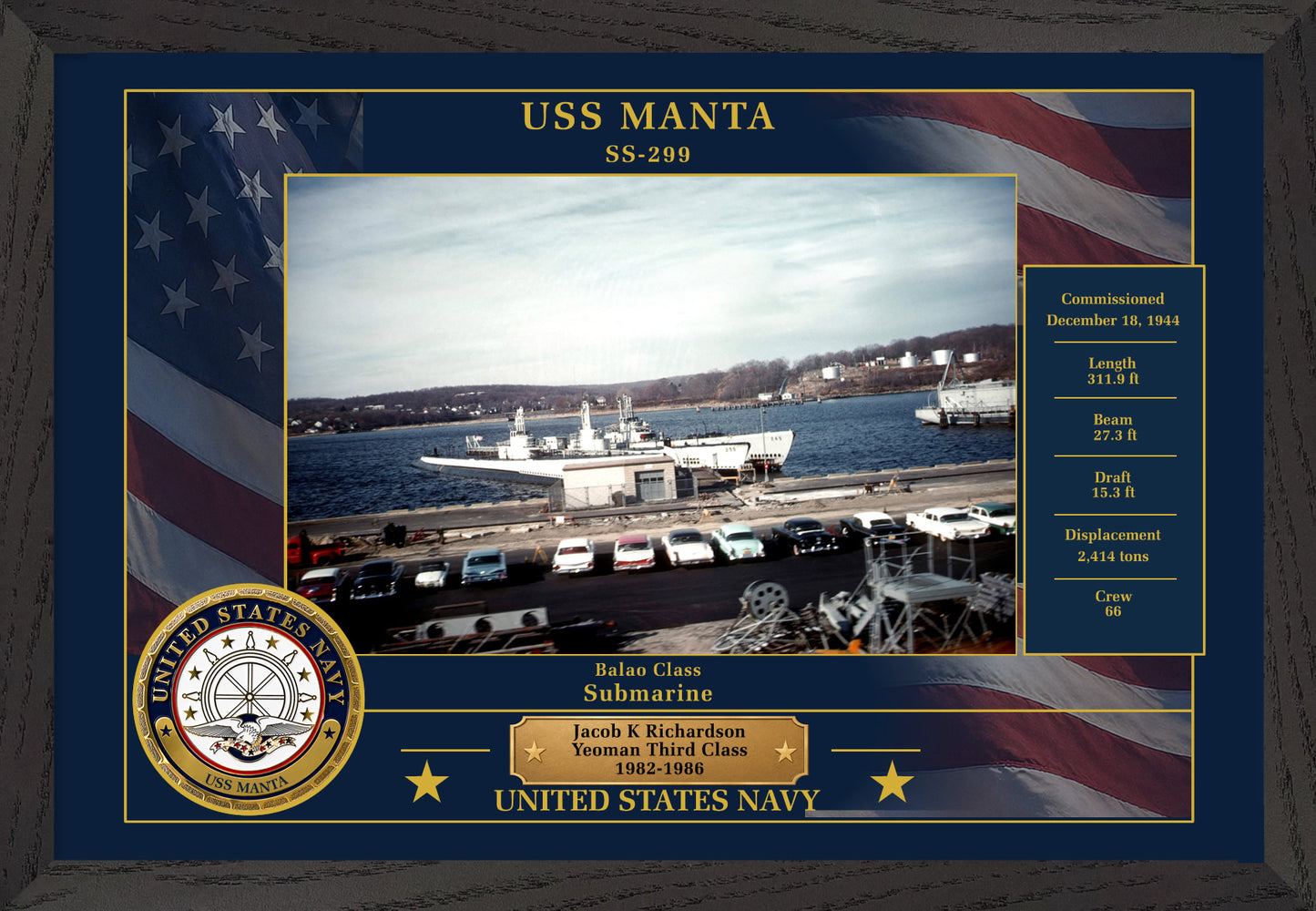 USS Manta SS-299 Framed Patriotic Photo